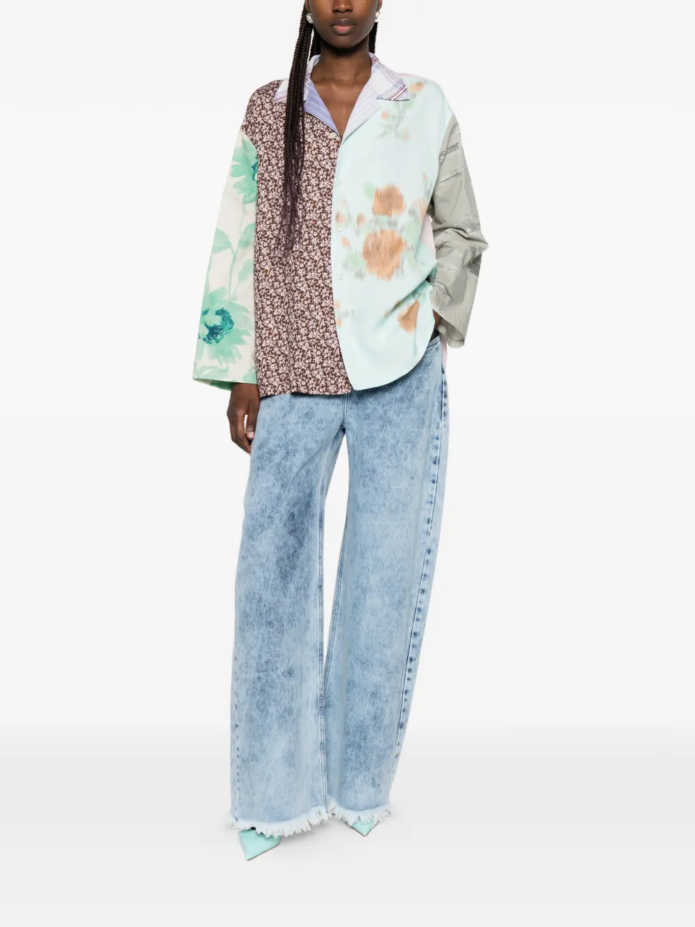 Moschino Blouse met patchwork en bloemen Bruin