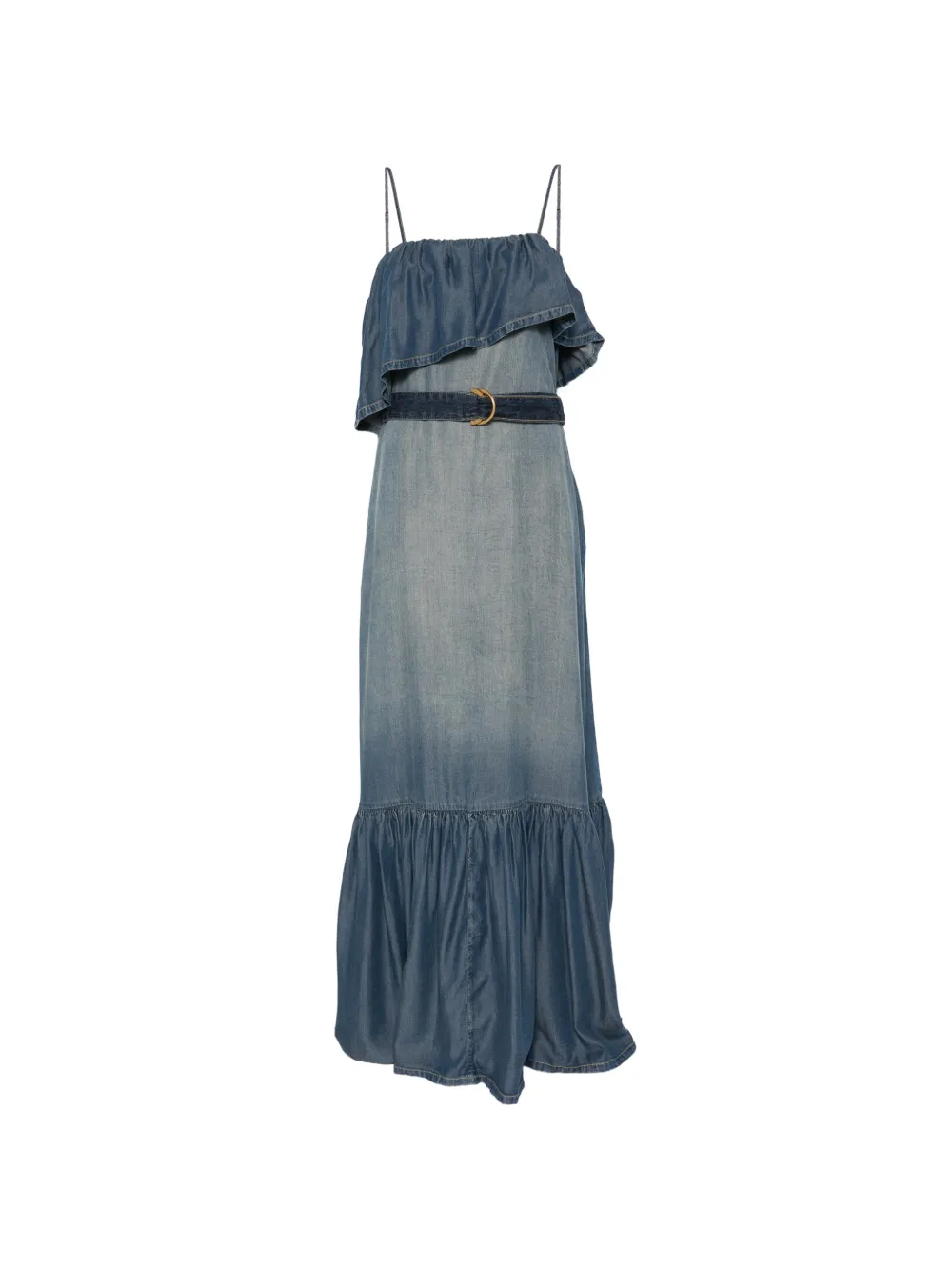 PINKO ruffled belted denim maxi dress - Blu