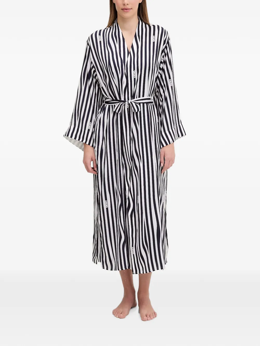 DKNY Vestaglia a righe con logo - Bianco