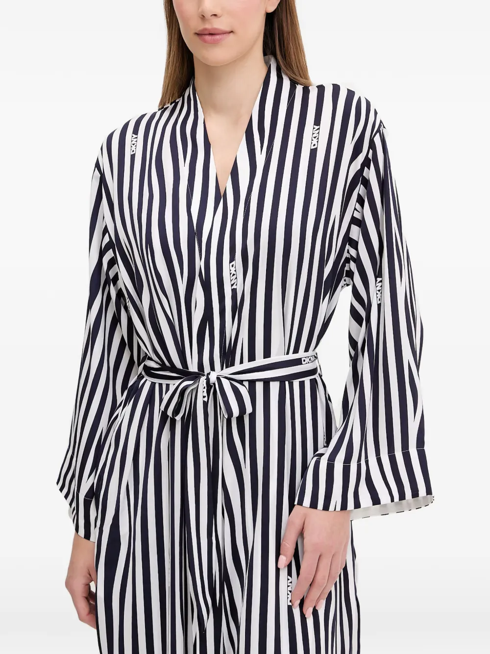 DKNY Gestreept badjas met logoprint Wit