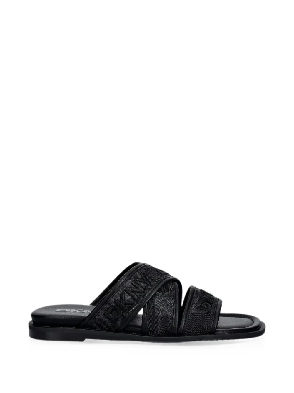 Dkny Logo-embroidered Crossover-strap Flat Sandals In Black