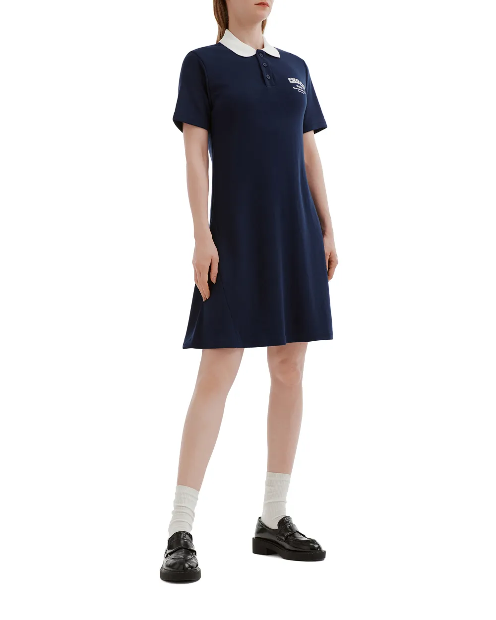  Chocoolate A-line Mini Polo Dress - Blue 