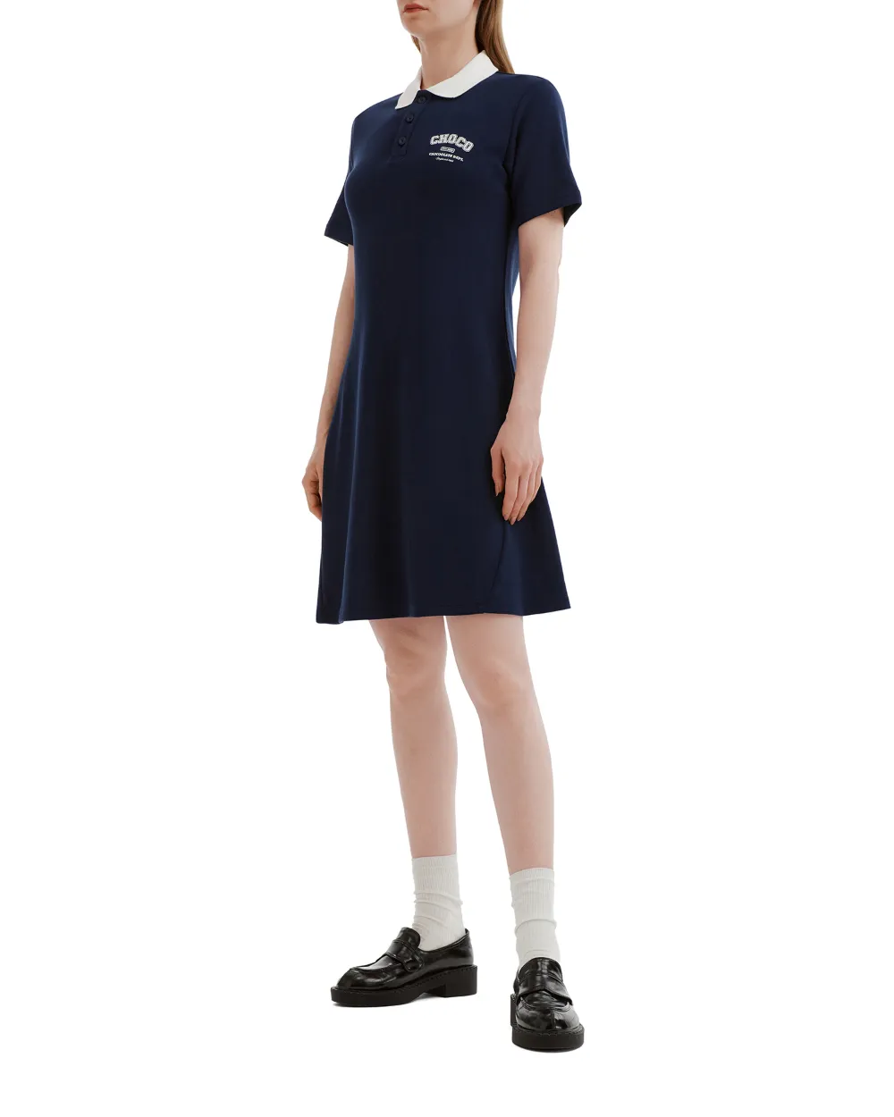  Chocoolate A-line Mini Polo Dress - Blue 
