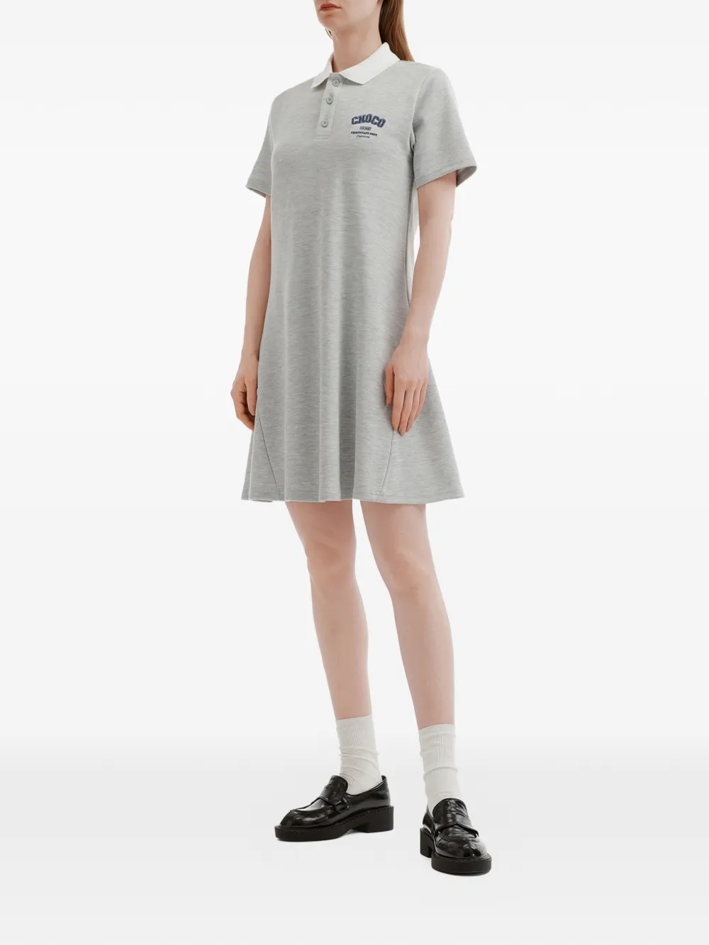  Chocoolate A-line Mini Polo Dress - Grey 