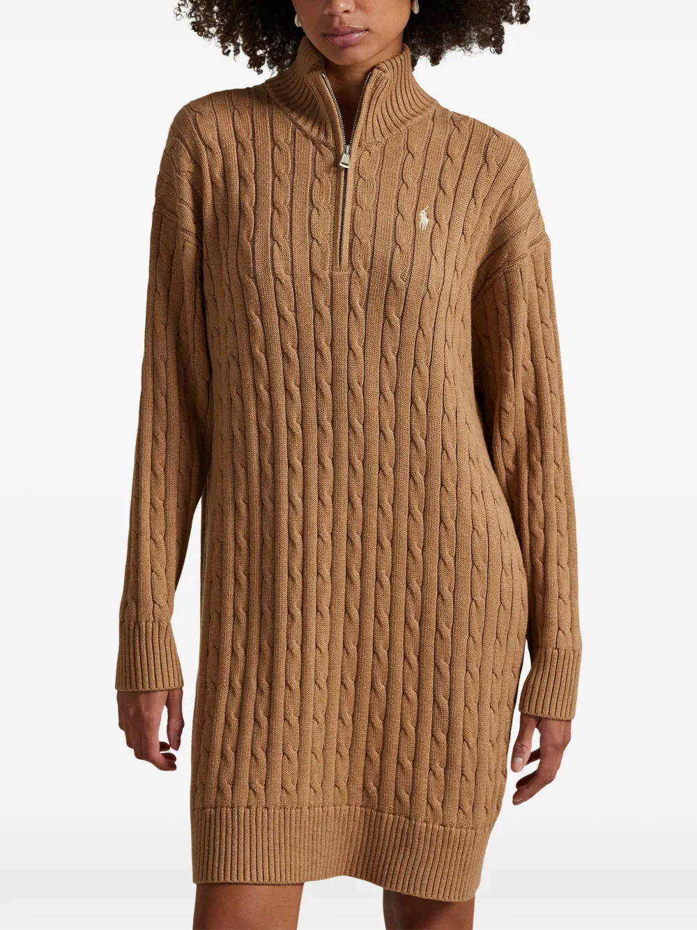 Polo Ralph Lauren Kabelgebreide mini-jurk met rits Beige