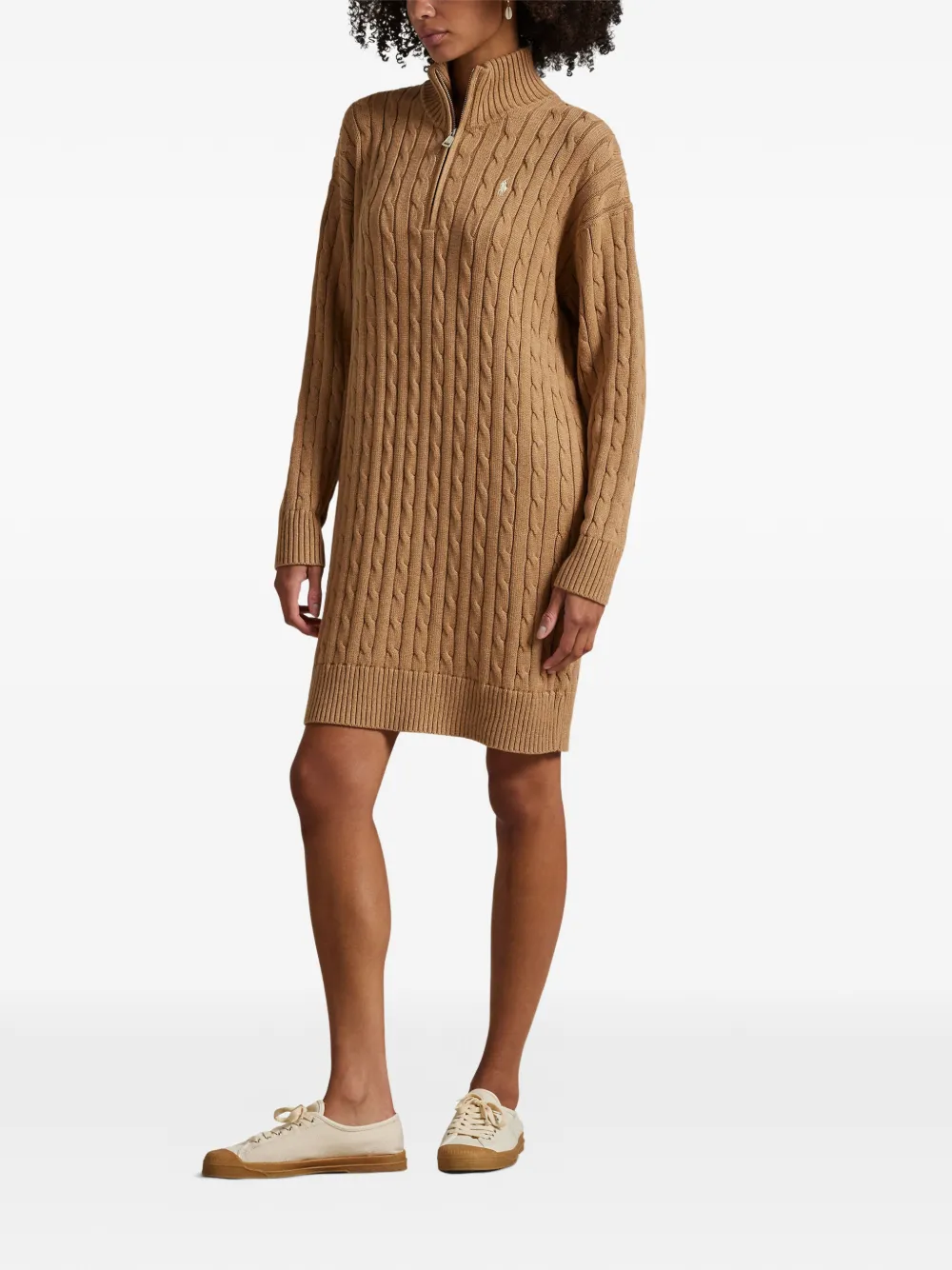 Polo Ralph Lauren Kabelgebreide mini-jurk met rits Beige