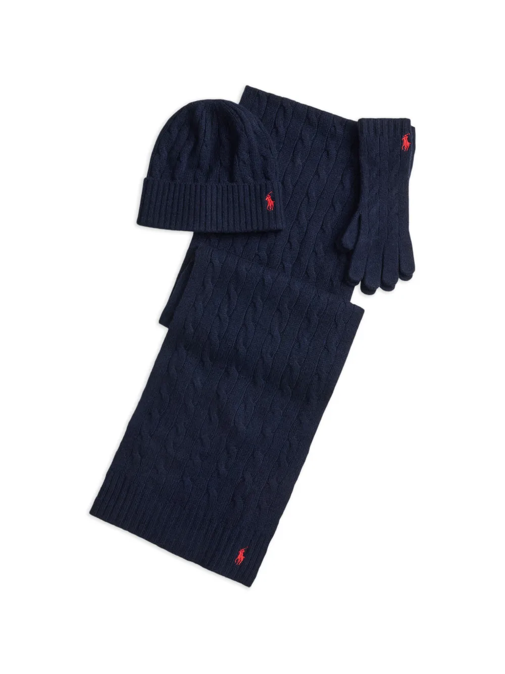 Polo Ralph Lauren Kabelgebreide sjaal (set van drie) Blauw