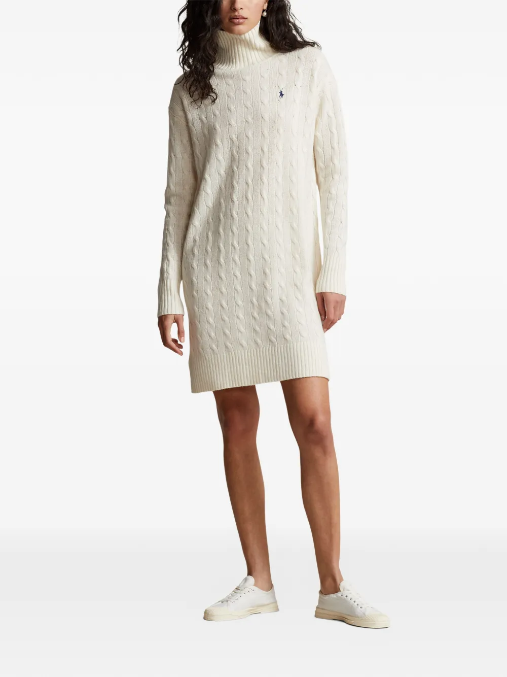 Polo Ralph Lauren Cable-knit Roll-neck Mini Dress In Neutral