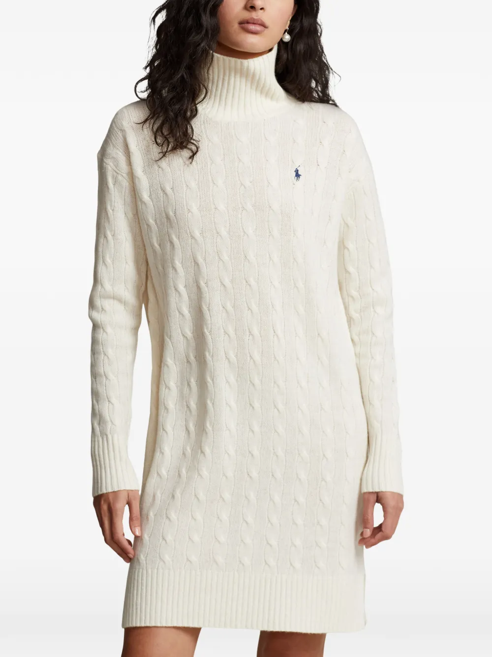 Polo Ralph Lauren Kabelgebreide jurk met col Beige