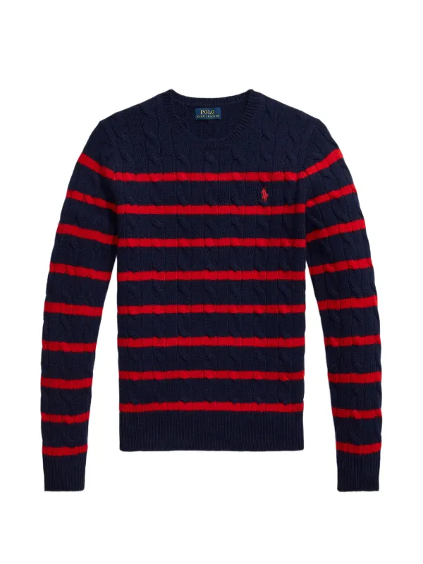 POLO RALPH LAUREN ストライプ柄ケーブルニットセーター 新品 Polo Ralph Lauren ストライプ ケーブルニット セーター | ブルー