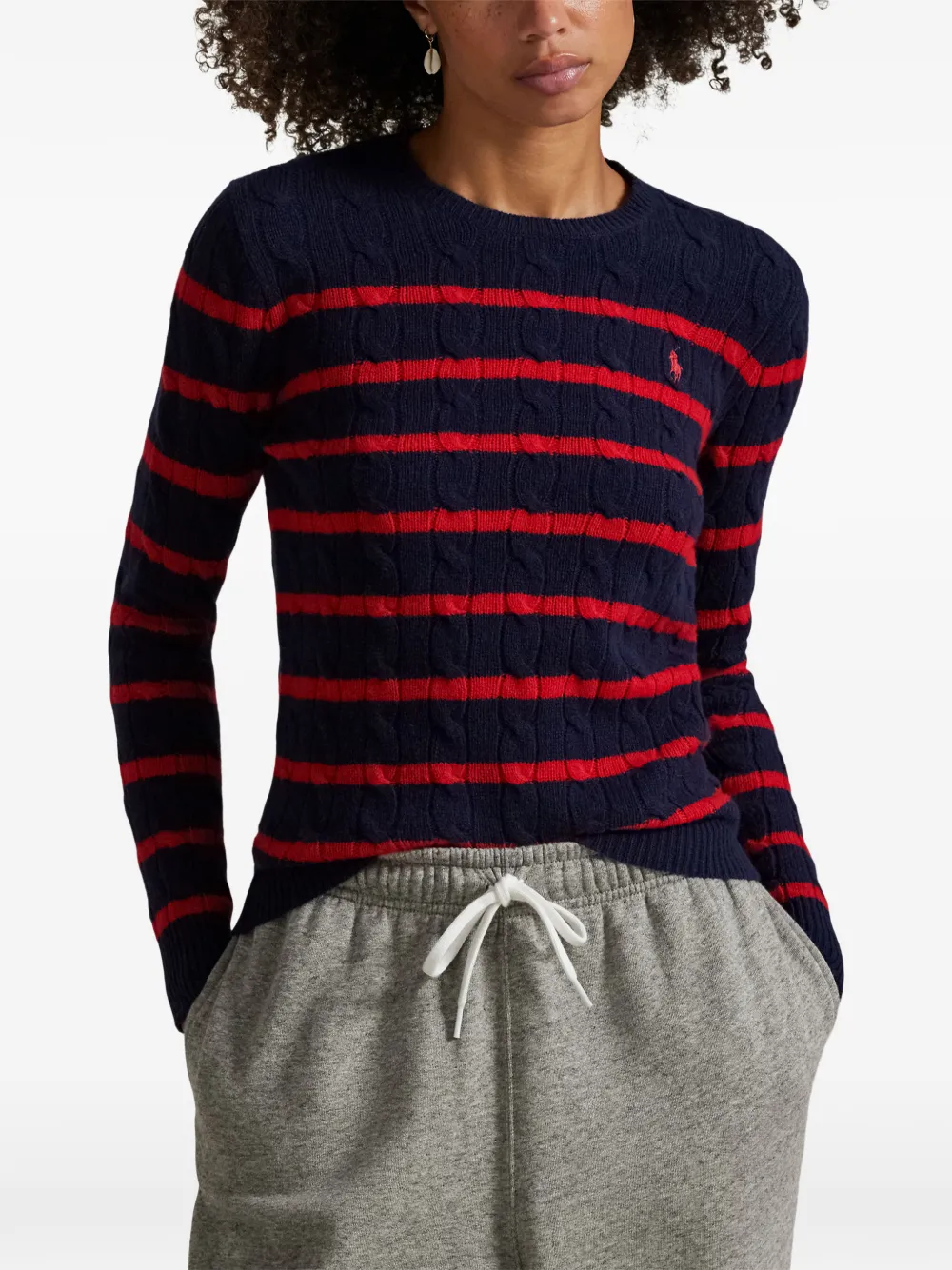 Polo Ralph Lauren Gestreepte kabelgebreide trui Blauw