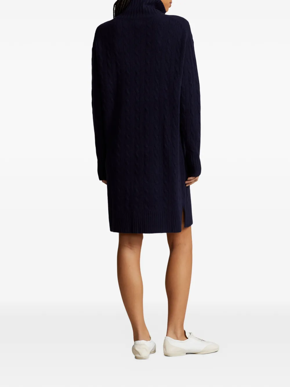 Polo Ralph Lauren Kabelgebreide midi-jurk met col Blauw