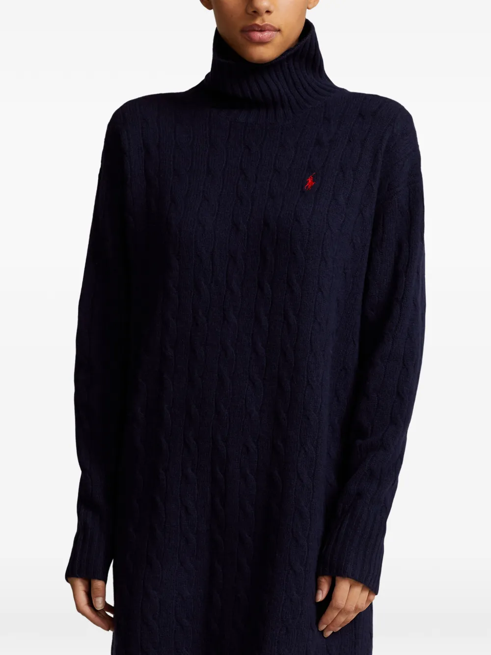 Polo Ralph Lauren Kabelgebreide midi-jurk met col Blauw