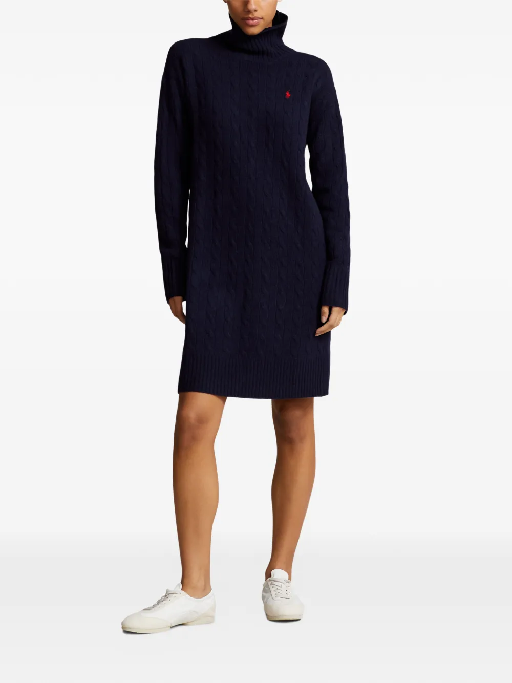 Polo Ralph Lauren Kabelgebreide midi-jurk met col Blauw