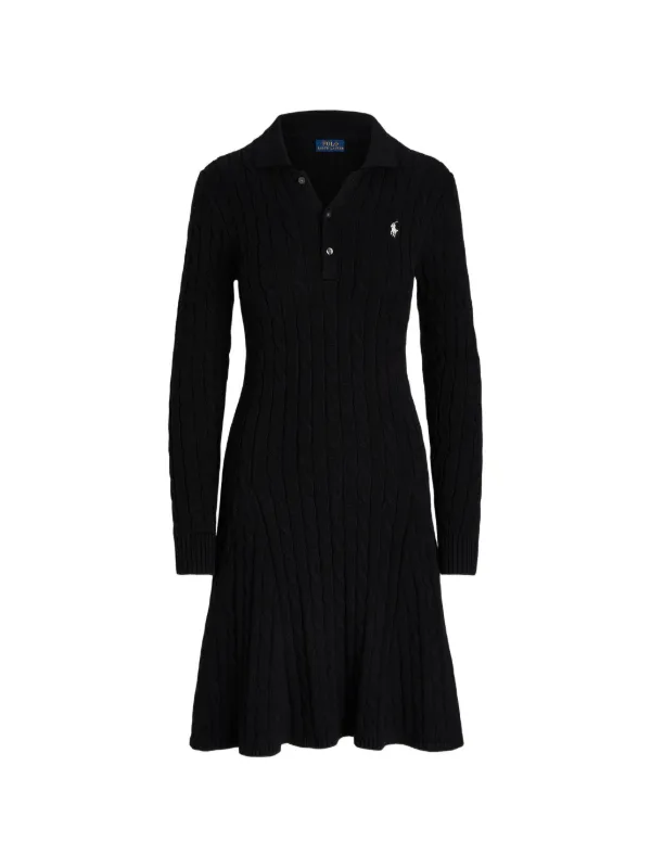 polo ralph lauren cable knit poplin dress cable-knit Polo Midi | Black BFCM-US-Tier2
