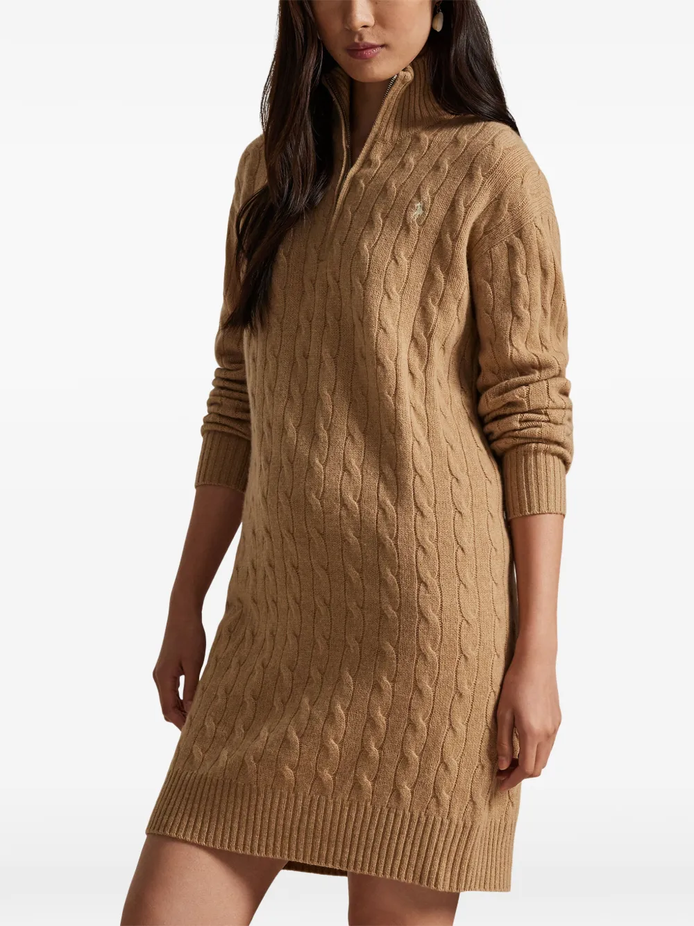 Polo Ralph Lauren Kabelgebreide mini-jurk met rits Beige