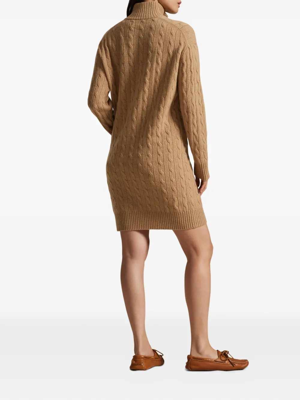 Polo Ralph Lauren Kabelgebreide mini-jurk met rits Beige