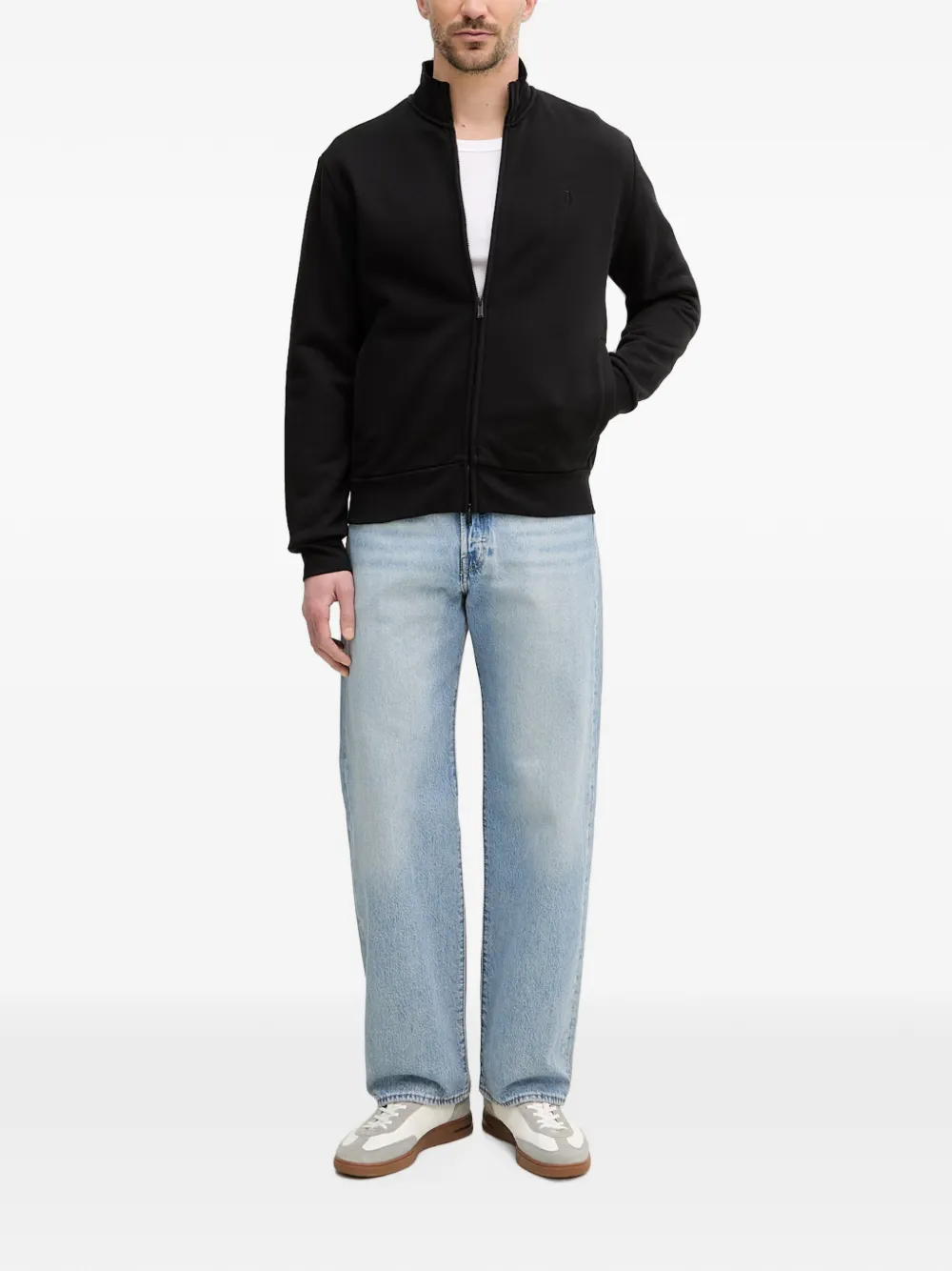 Trussardi logo-embroidered zip-up cardigan Zwart