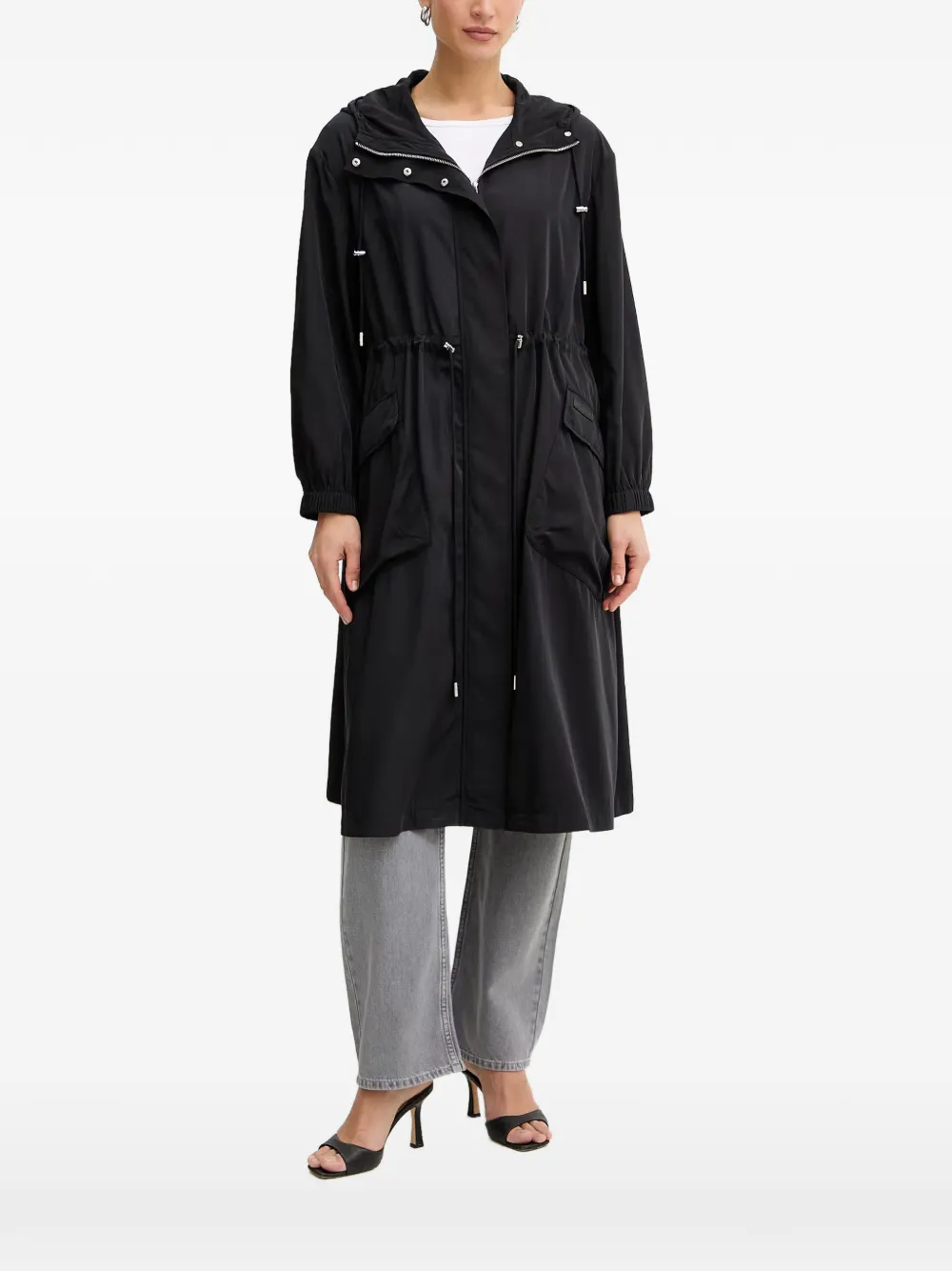 Trussardi drawstring-waist parka coat - Nero