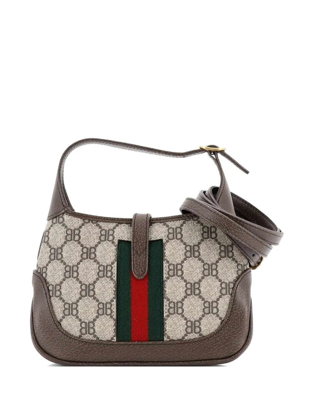  Balenciaga Pre-owned X Gucci The Hacker Project Jackie 1961 Hobo Bb Coated Canvas Mini Shoulder Bag - Brown 