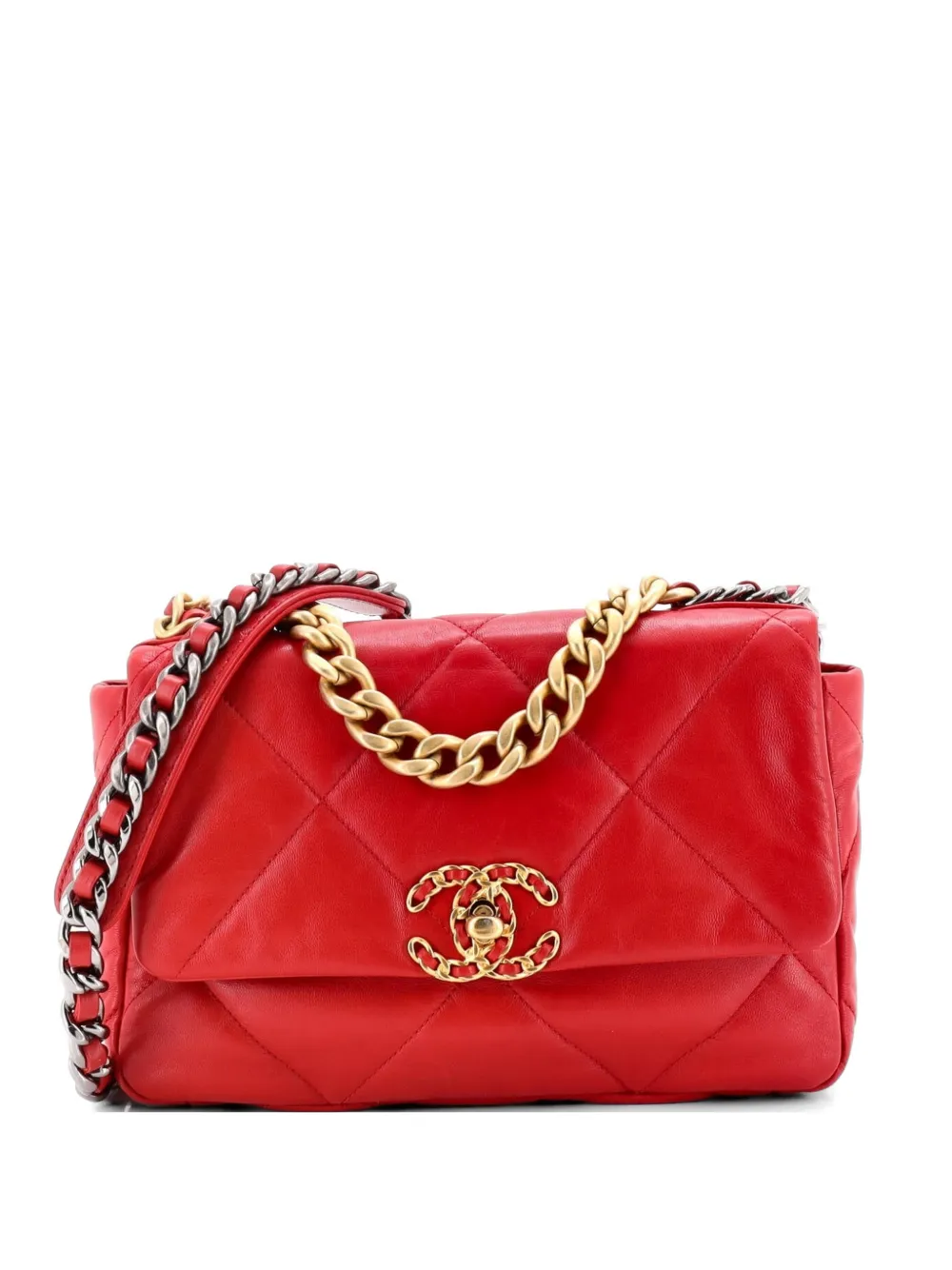 CHANEL Pre-Owned 19 Flap Bag Quilted Leather Medium crossbody bag - Rosso