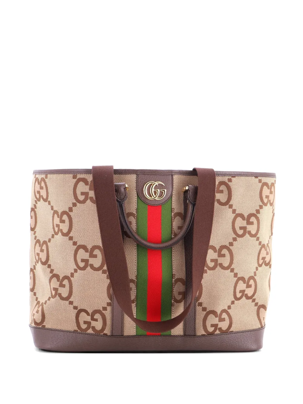 Gucci Pre-Owned Ophidia Top Handle Shopping Jumbo GG Canvas with Leather Medium tote bag - Marrone