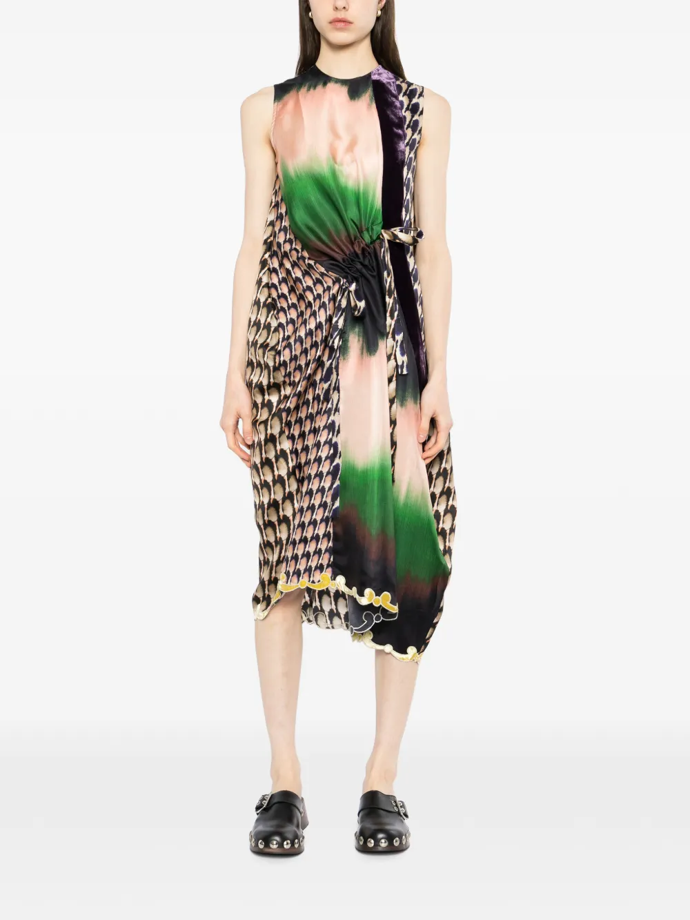  Biyan Mix Twill Silk Print Dress - Multicolour 