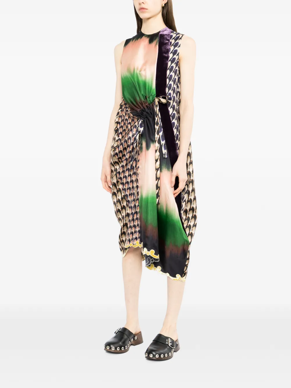  Biyan Mix Twill Silk Print Dress - Multicolour 