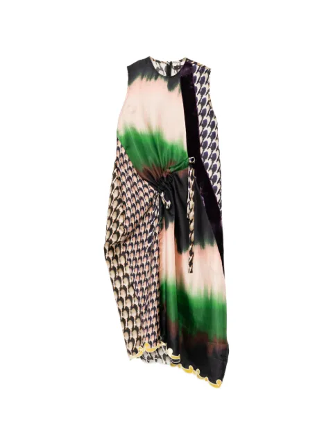 Biyan mix twill silk print dress