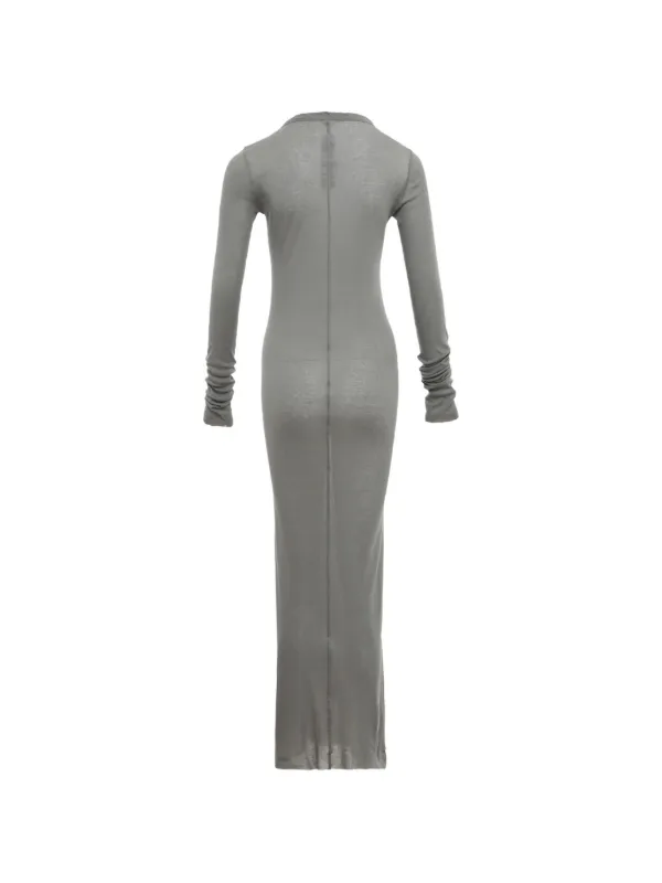 grey ribbed maxi dress Rick Owens Taupe Tower Rib LS Midi feed-material-gold