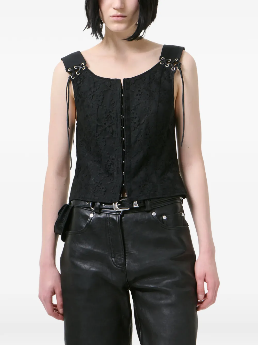 OUR LEGACY Tough top met kanten laag en ringlets Zwart