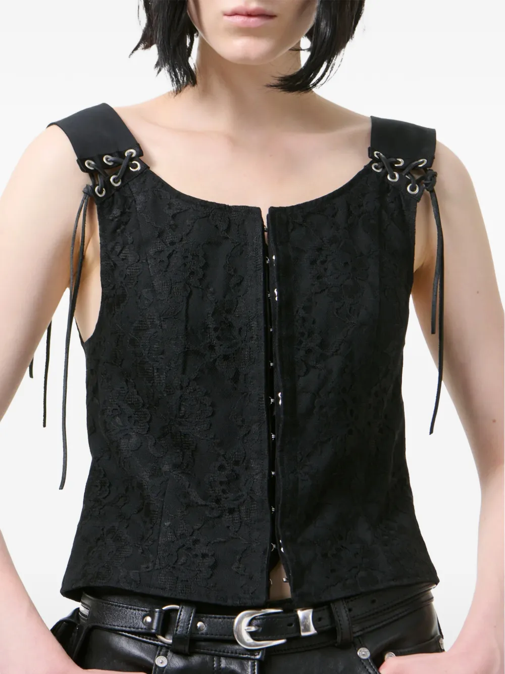 OUR LEGACY Tough top met kanten laag en ringlets Zwart