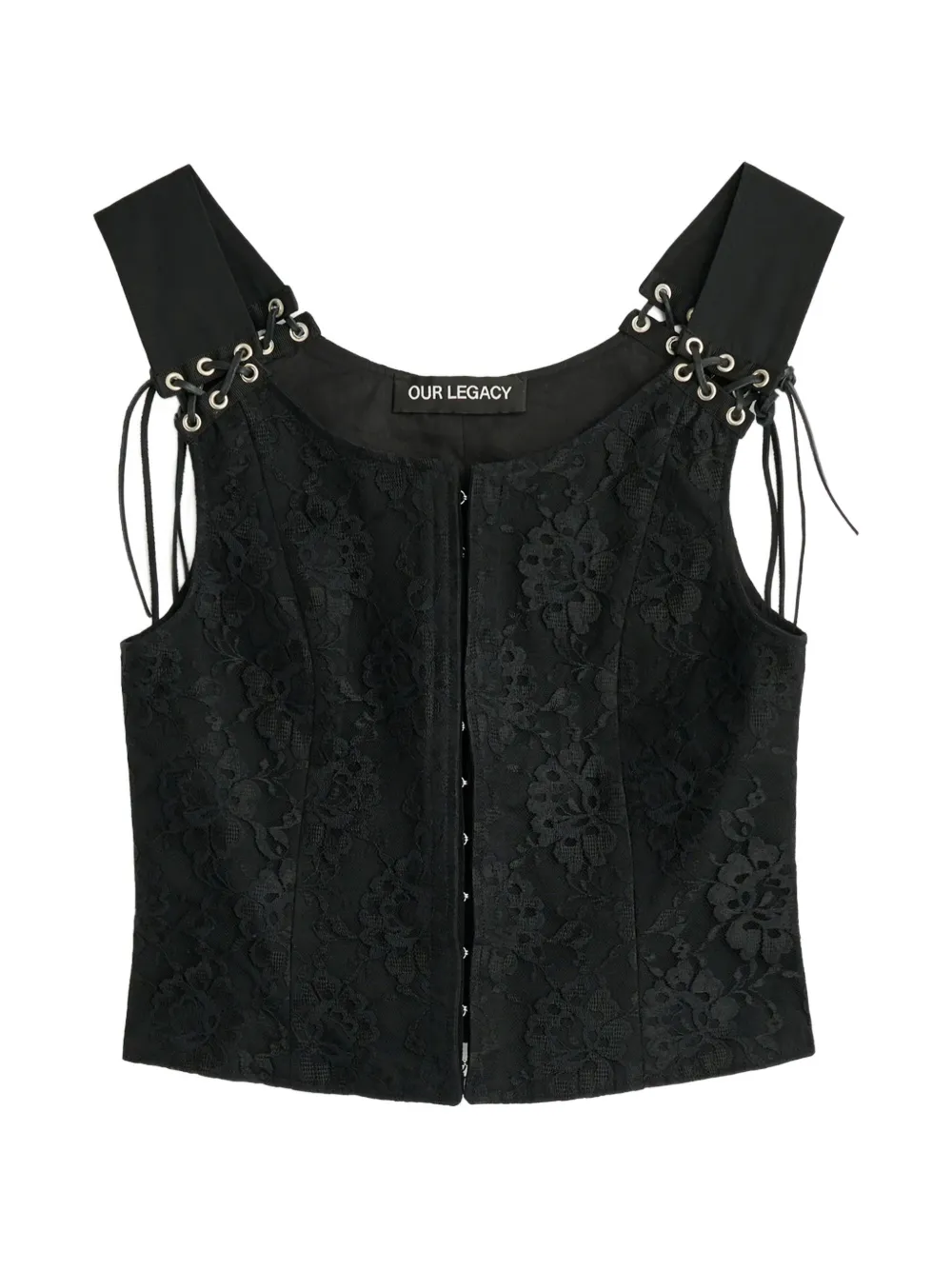 OUR LEGACY Tough lace-overlay eyelet-detail vest - Schwarz