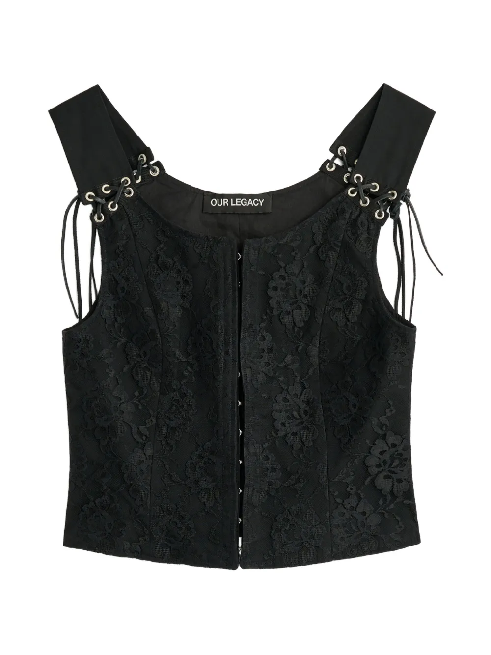 OUR LEGACY Tough lace-overlay eyelet-detail vest - Schwarz