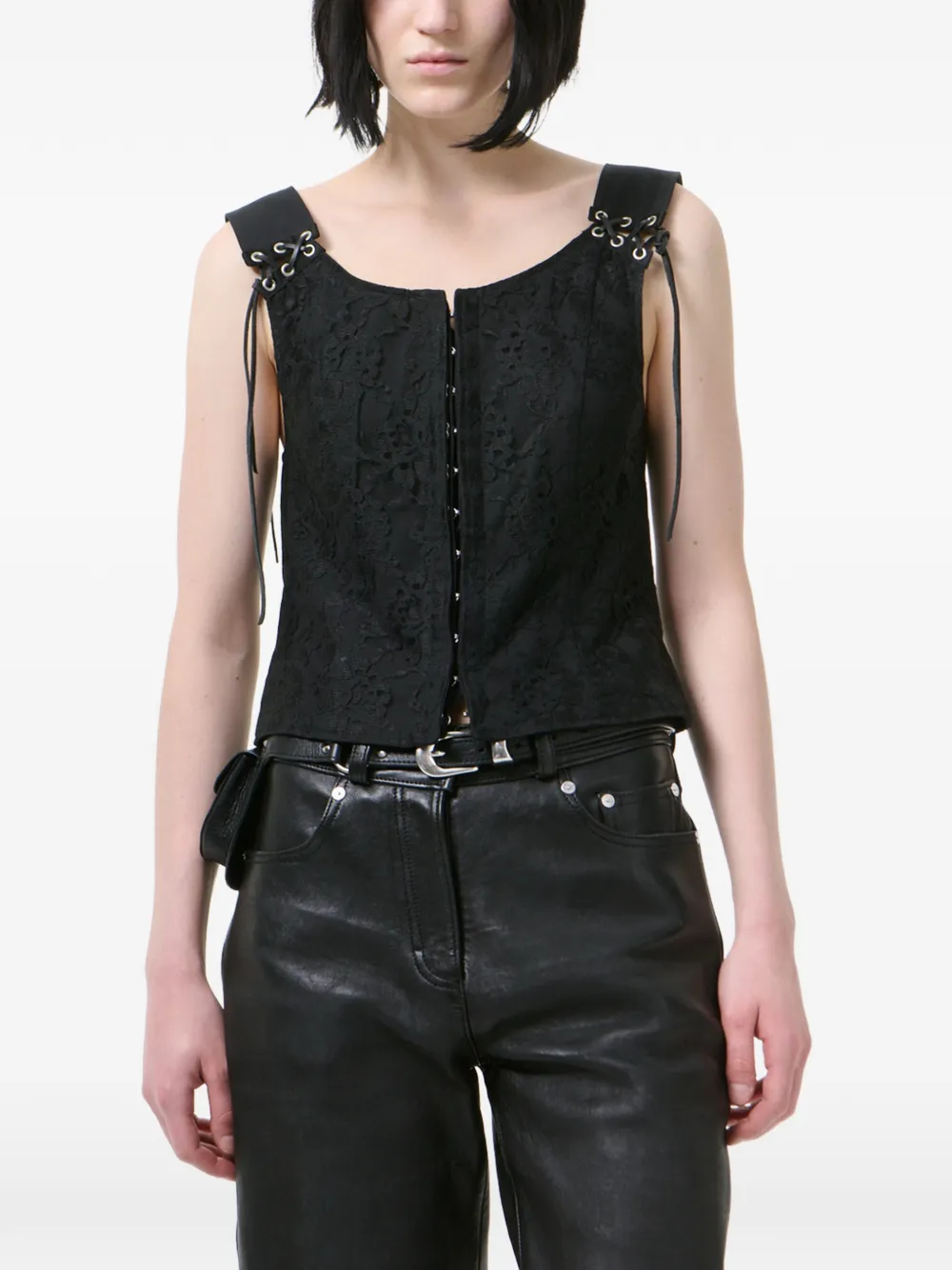 OUR LEGACY Tough top met kanten laag en ringlets Zwart