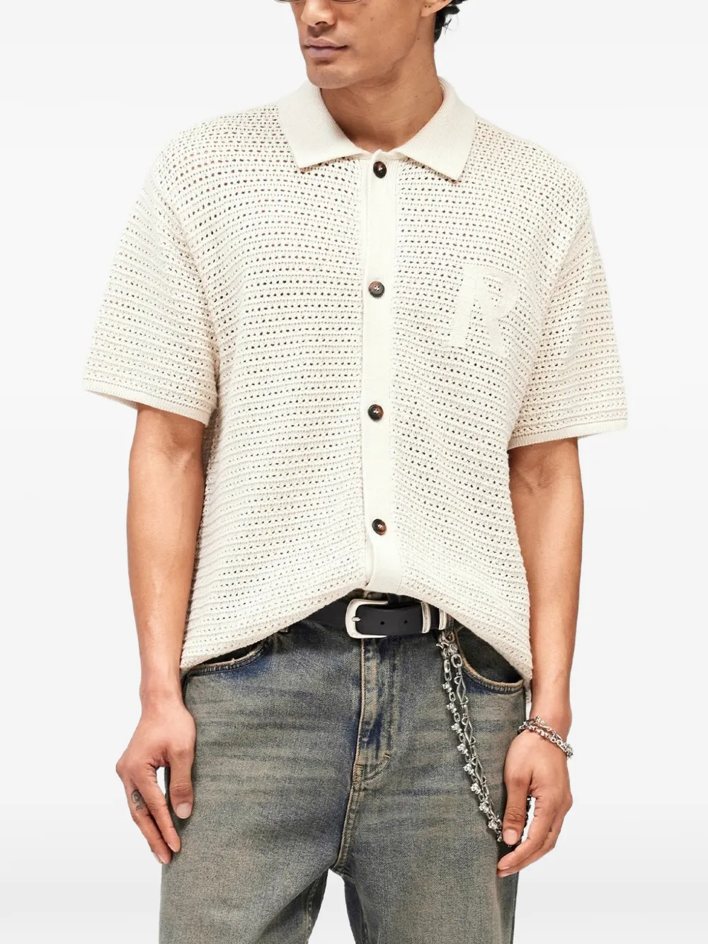Represent Gebreid overhemd met initiaal Beige