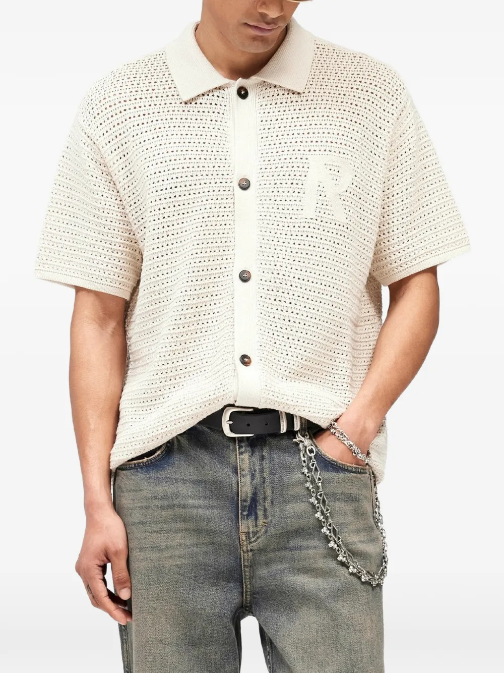 Represent Gebreid overhemd met initiaal Beige