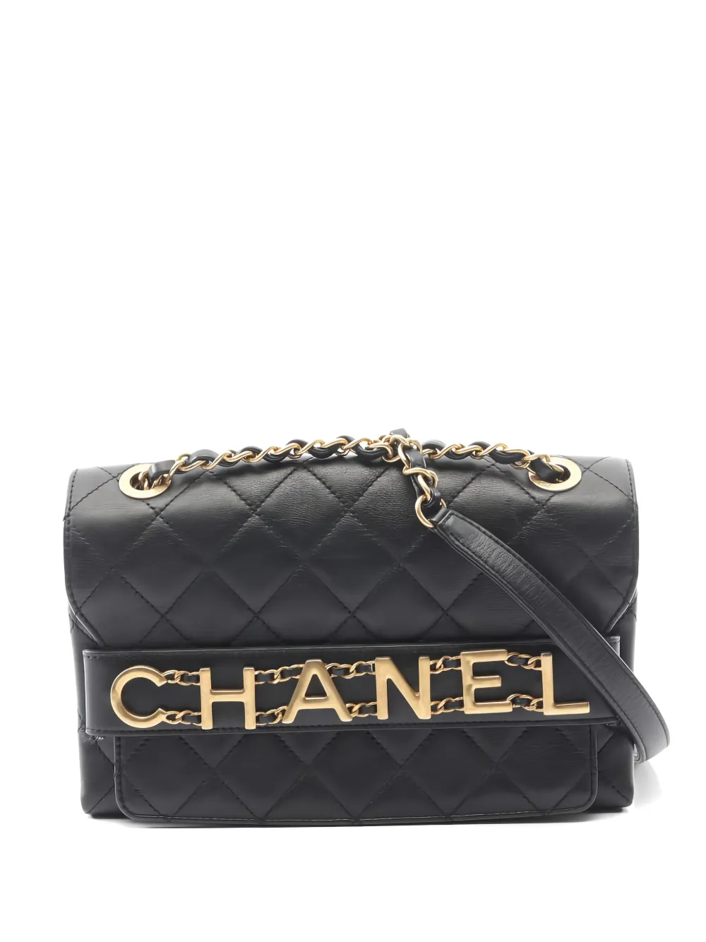 CHANEL Pre-Owned 2019 Flap matelassé logo-detail chain shoulder bag - Black