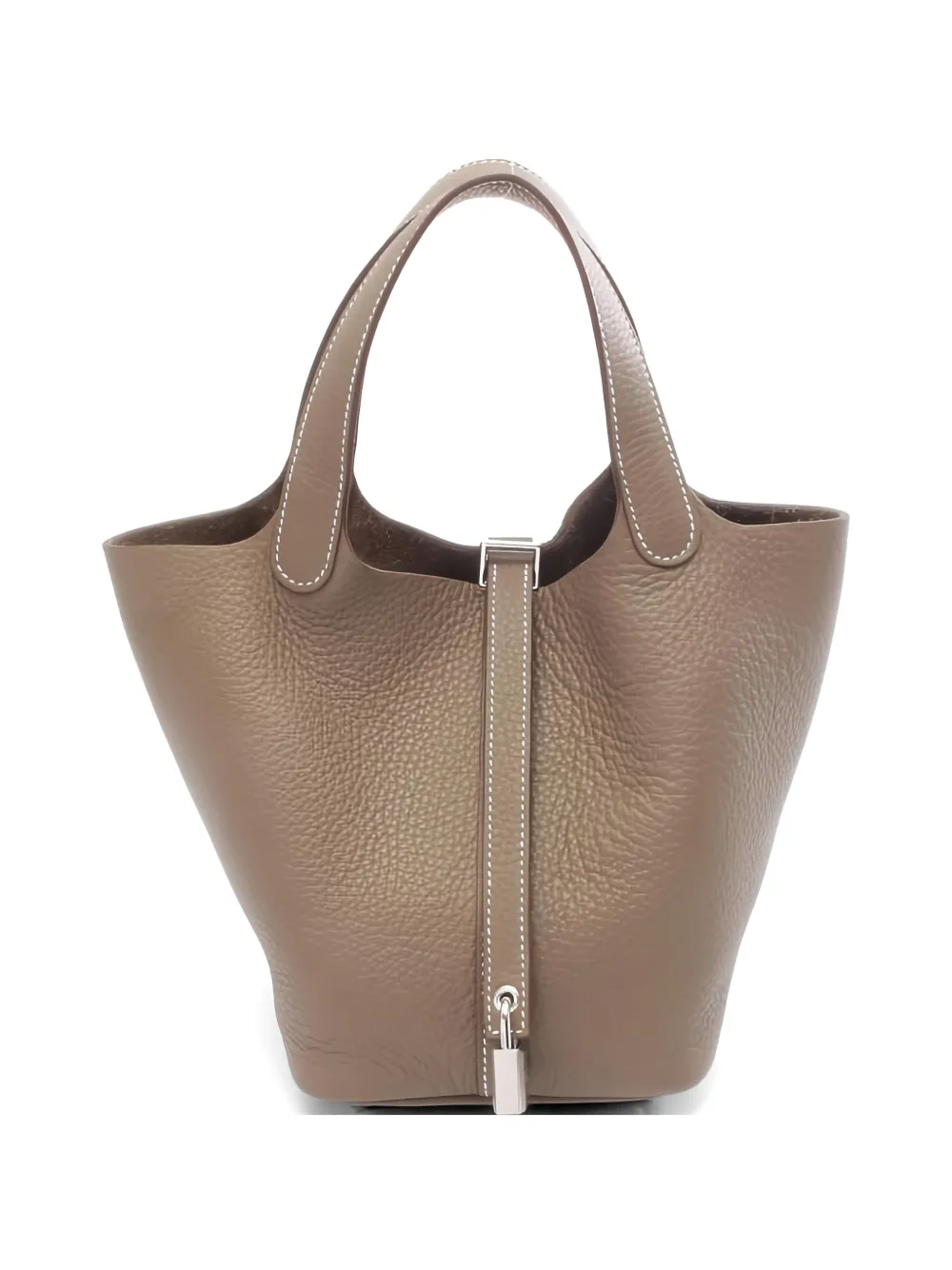 Pre-owned Hermes 2025 Pm Picotan Lock Leather Tote Bag In Brown