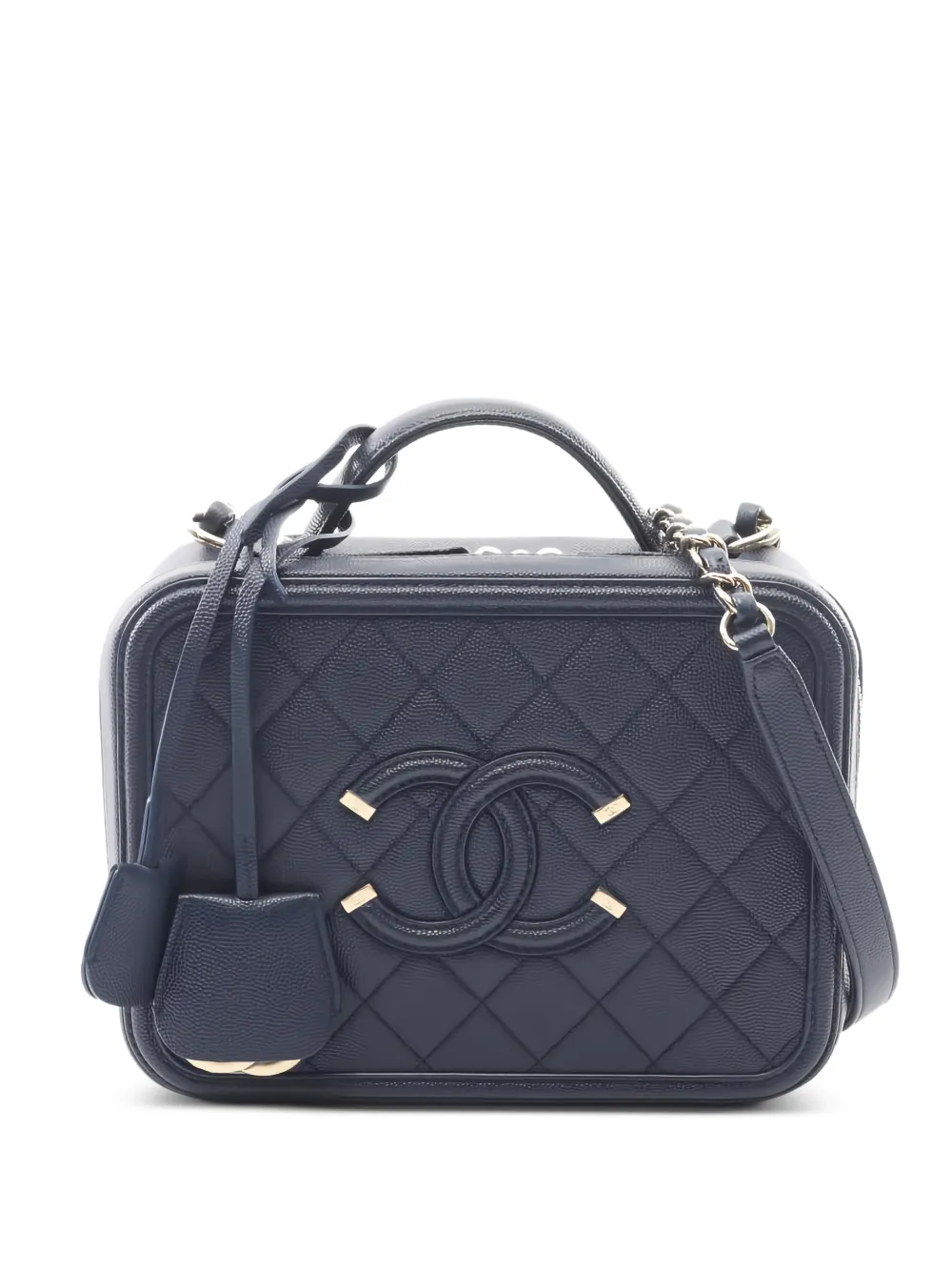 CHANEL Pre-Owned 2019 Filigree CC-logo matelasse vanity shoulder bag - Blu