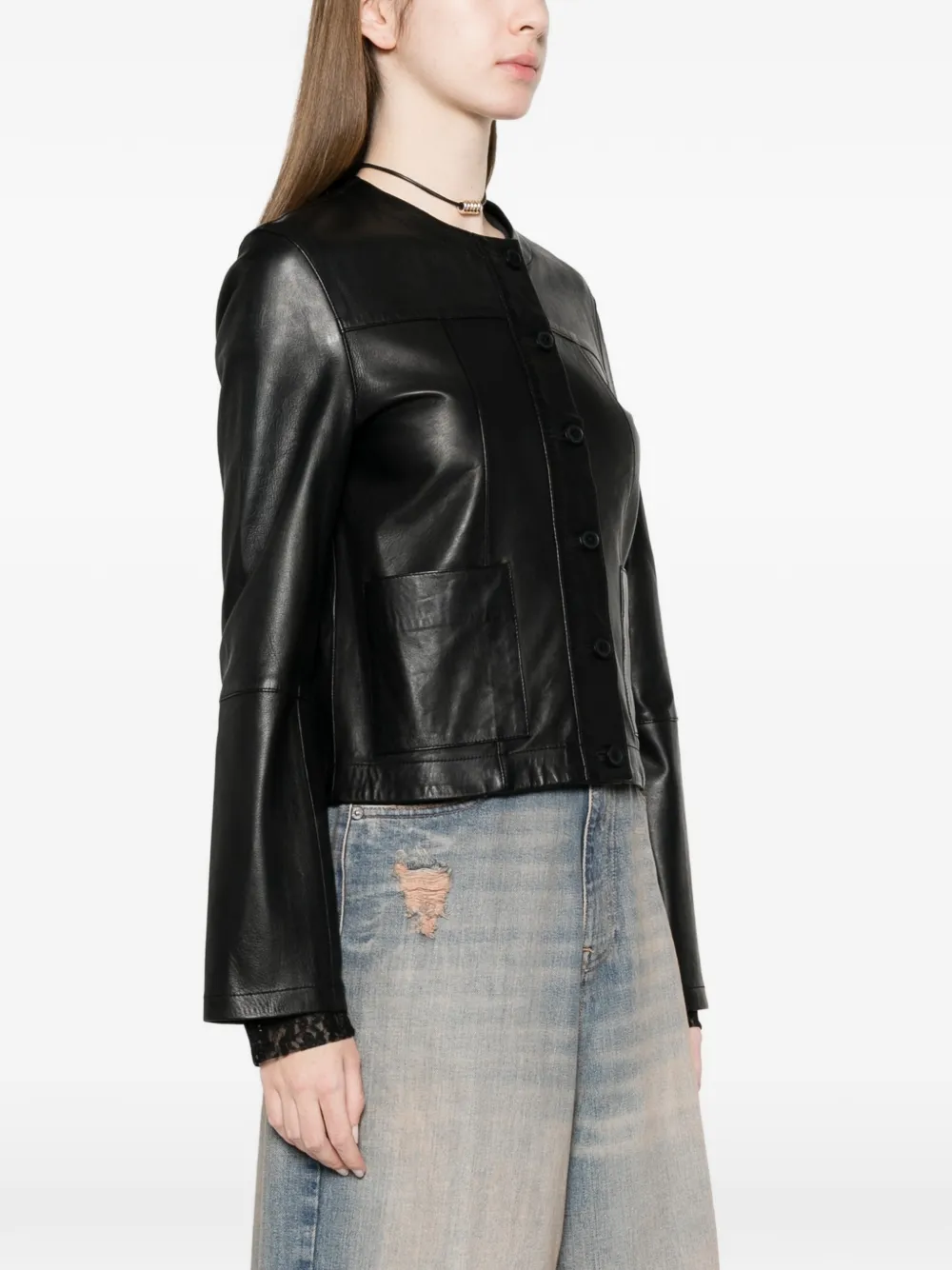  Bully Buttoned Leather Jacket - Black 