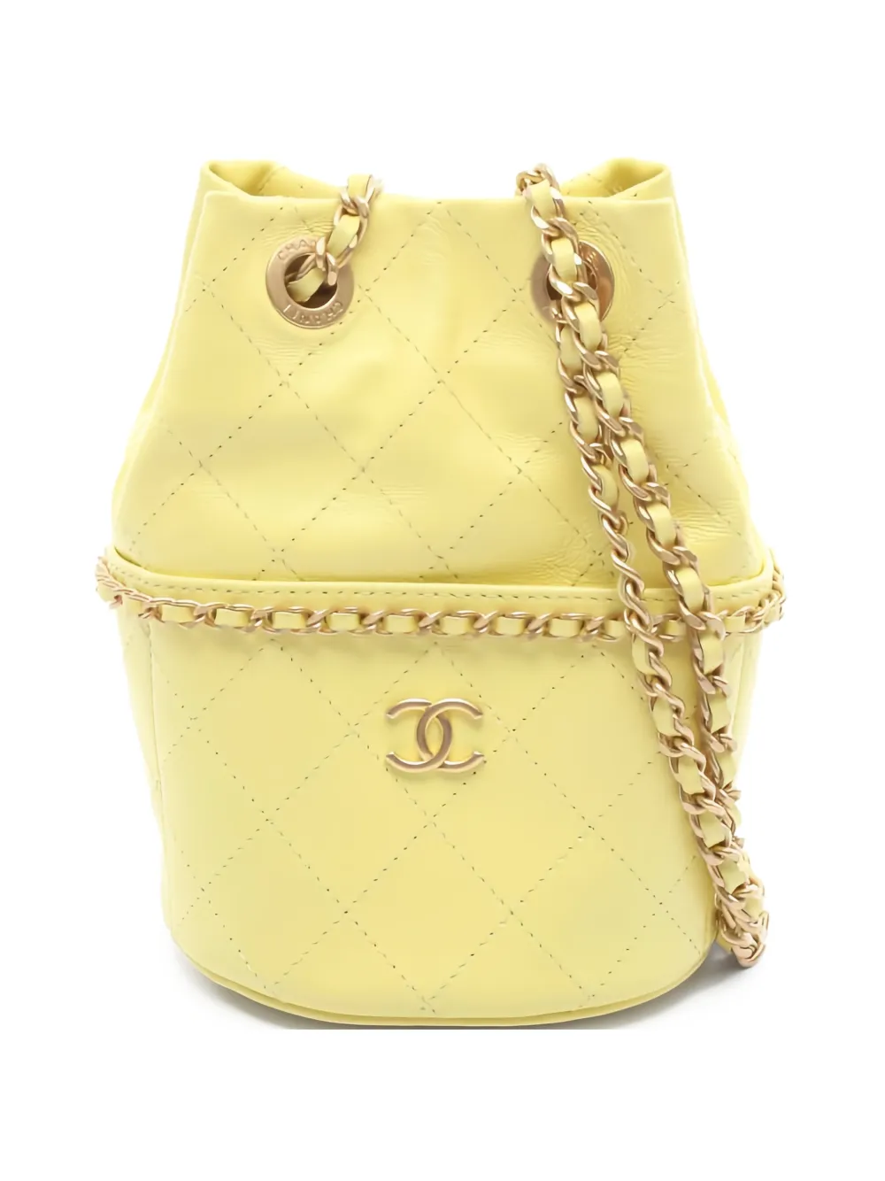 CHANEL Pre-Owned 2021 Matelasse chain bucket bag - Giallo