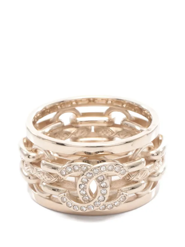 CHANEL Pre-Owned 1986-1988 Coco Mark Rhinestone Ring | Pink | FARFETCH
