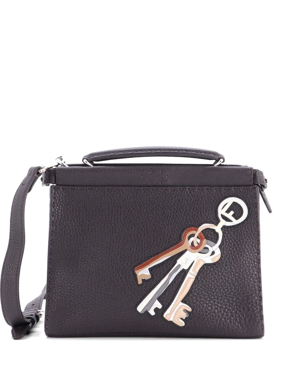 Fendi Pre-Owned Selleria Peekaboo Fit Bag Leather with Applique Mini crossbody bag - Marrone