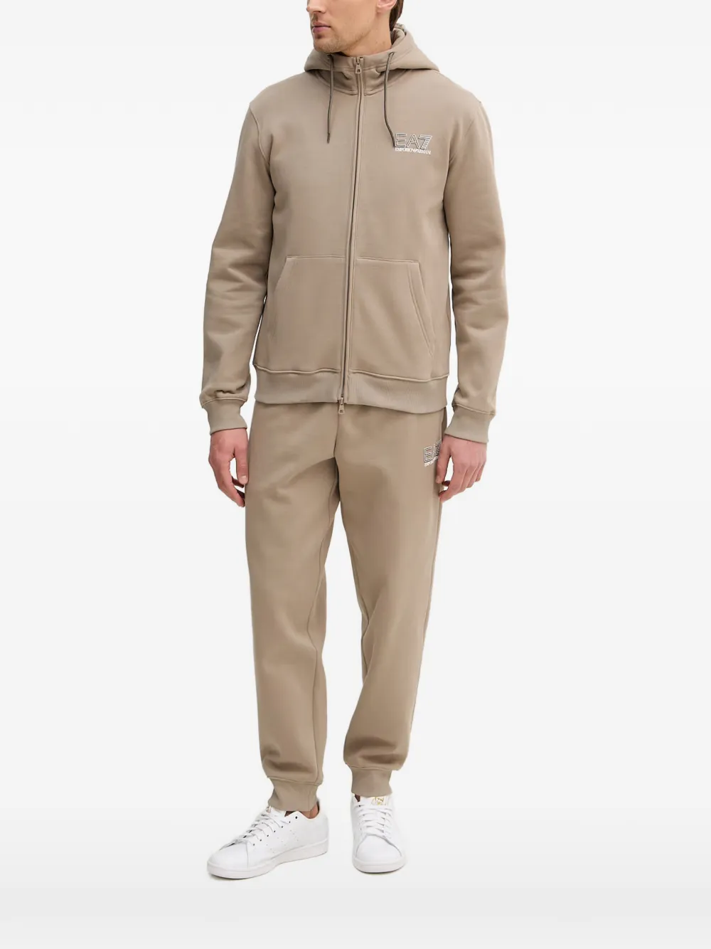 Ea7 Emporio Armani logo-print zip-up hoodie - Nude