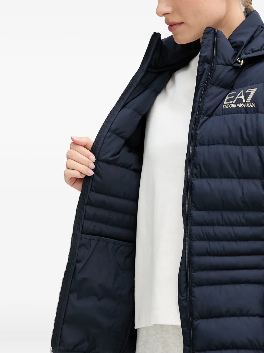 Ea7 Emporio Armani Gevoerd jack met capuchon Blauw