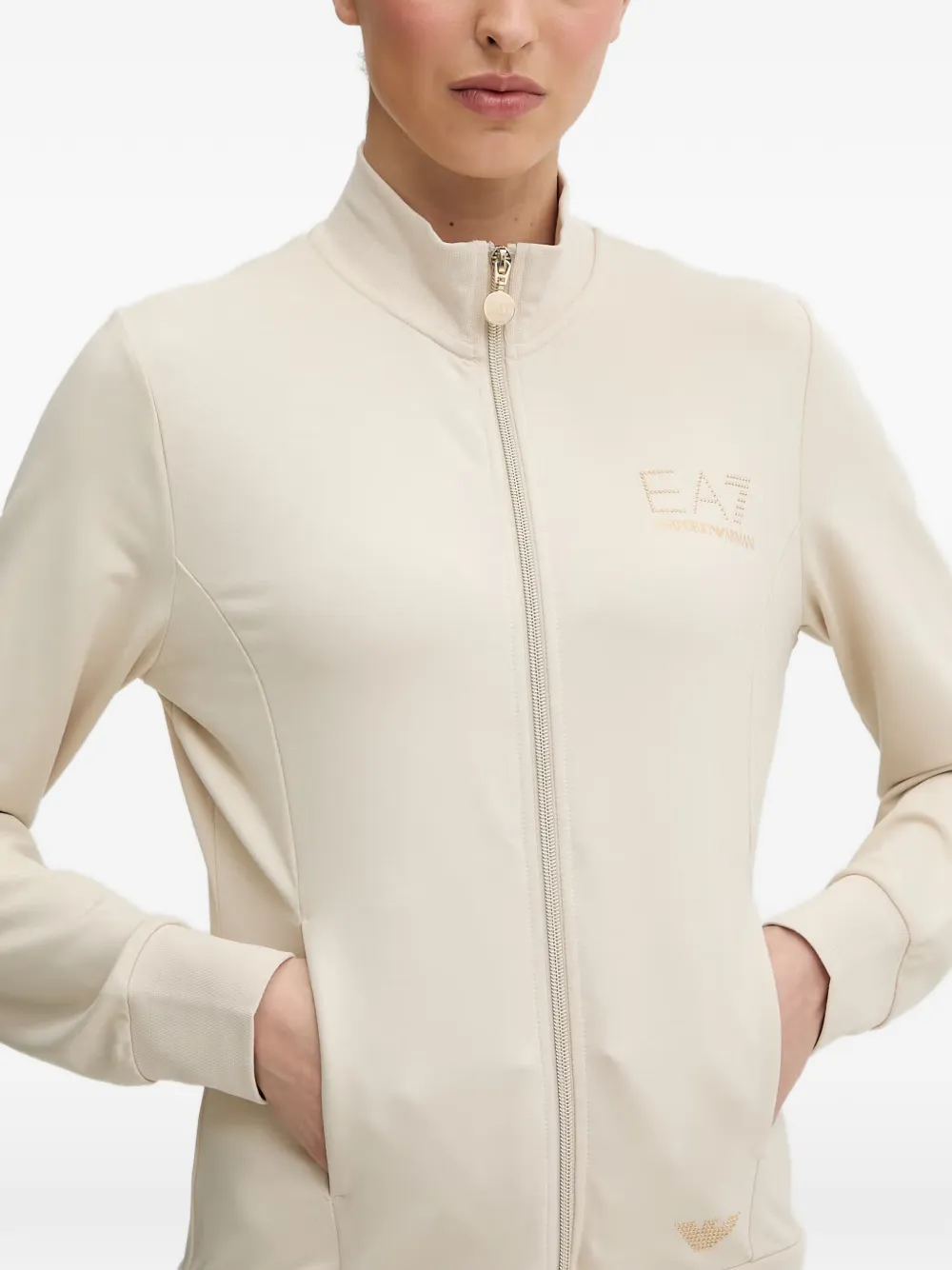 Ea7 Emporio Armani Sweater met logodetail en rits Beige