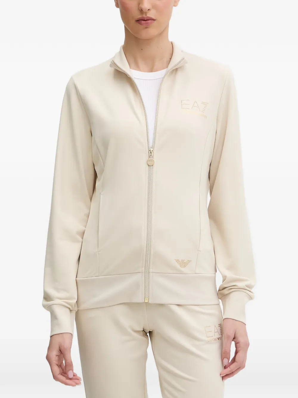 Ea7 Emporio Armani Felpa con cappuccio, zip e logo - Toni neutri