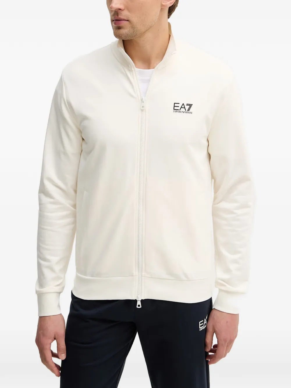 Ea7 Emporio Armani Sweater met ronde hoge hals en rits Beige