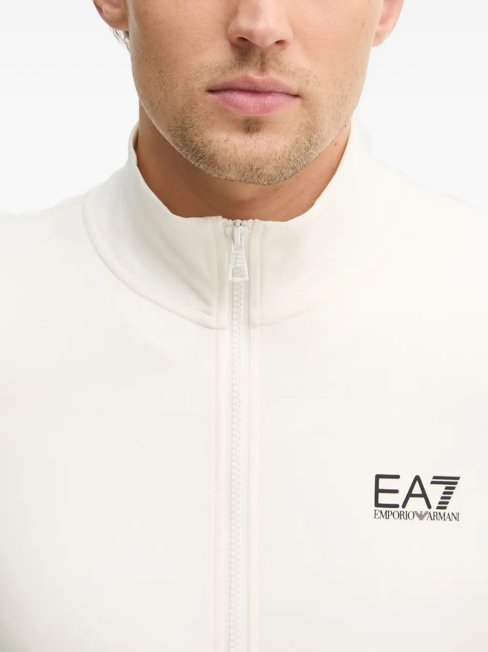 Ea7 Emporio Armani Sweater met ronde hoge hals en rits Beige